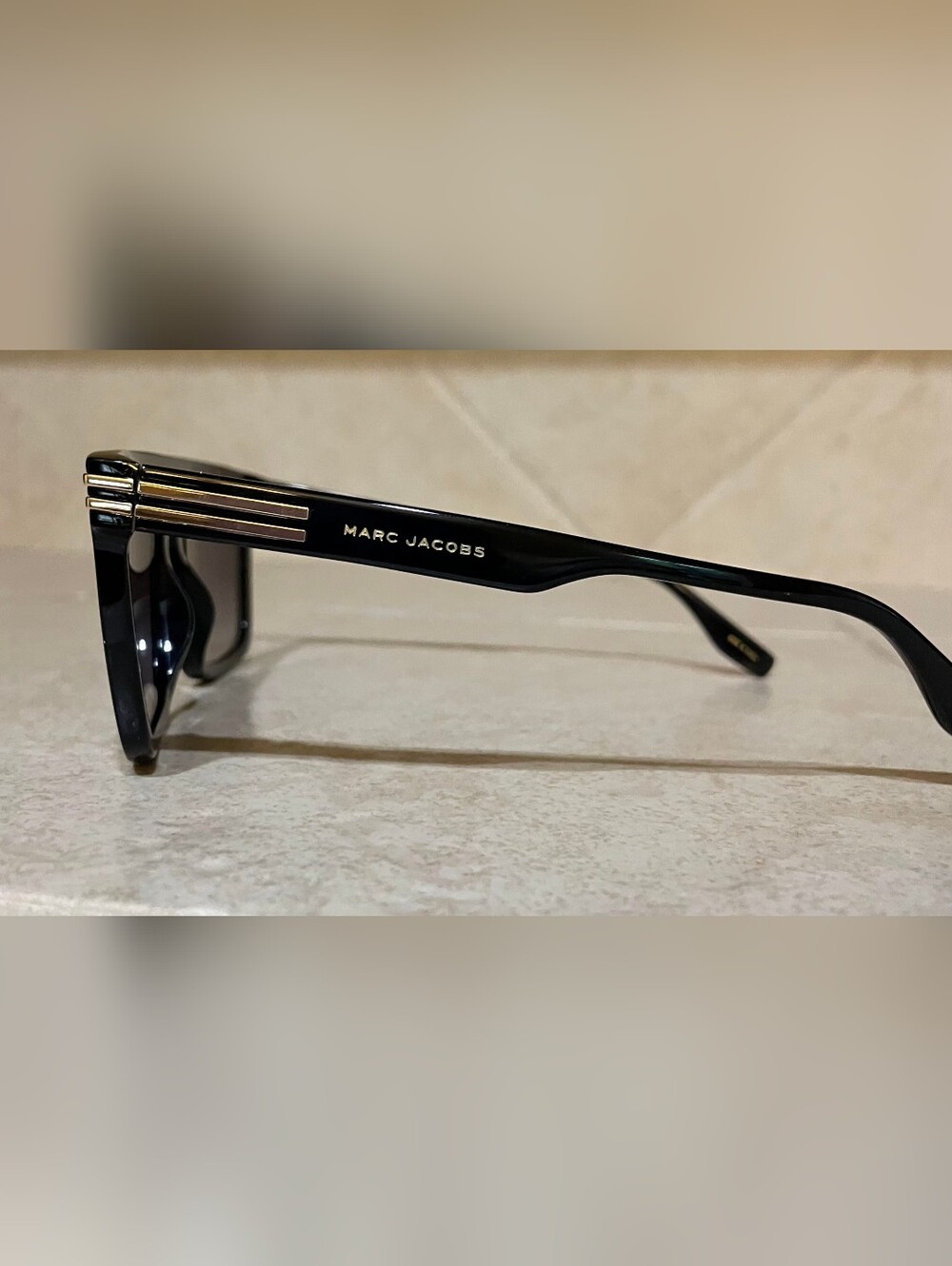 Marc Jacobs Black Square Sunglasses with Gold Accent - Picture 3 of 4